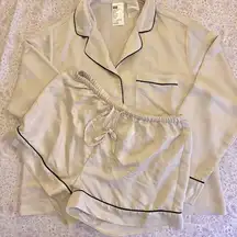 H&M silk like pajama set sz S. Light beige with black trimming, good as new!