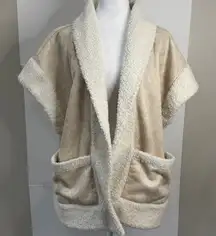 Wonderly NWT Cozy Tan and Cream Sherpa Cardigan faux suede vest coat neutral