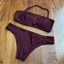 burgundy red two piece bandeau bikini swim suit