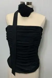 ZARA NWT Black ruched bust top with a tie around the neck with a flower bloggers