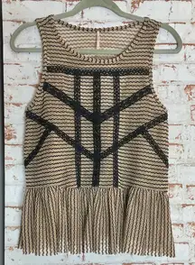 Free People Black and Cream Zigzag Lace Top