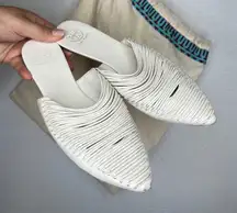 Tory Burch Sienna White Leather Woven Pointed Toe Mule Flat Shoes Size 7.5 M