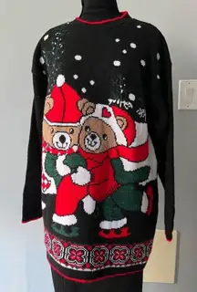 Vtg 80s pair of Christmas teddy bear sweater M ice skating winter holiday cute