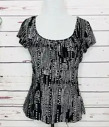 Briggs New York Stretch Cap Sleeve Ruffled Blouse Top Size Medium