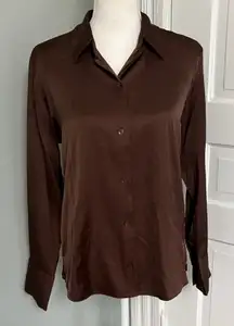 Abercrombie & Fitch Elegant Brown Satin Button-Up Shirt Blouse Size Small
