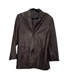 Terry Lewis Classic Luxury Women’s Soft Leather Jacket Size M Dark Brown
