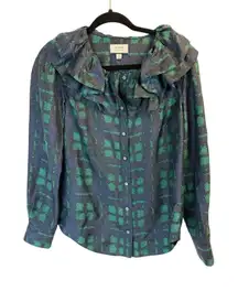 J. Crew Collection silk twill ruffle collar top in plaid AU260 size S