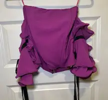 Lulumari Purple Wired Ruffle Off Shoulder Blouse size S