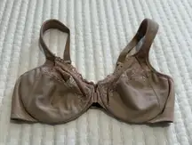 Glamorise Front-Closure Wonder Wire Bra 1245 Sz 40B Underwire Lace Trim Nude