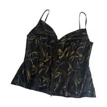 WeWoreWhat Zip Front Vintage Leaves Black Mesh Corset Top Women’s Size 16 NWT