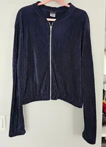 Poof Plus Size 3X Pleated Jacket Coat Light weight navy blue Satin Bomber casual