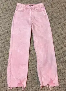 Wild Fable Highest Rise Straight Pink Washed Button Fly Stretch Distressed Jeans Size 0