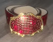 Leatherock Red Genuine Leather Belt 34L Spanish Belt & Crystals