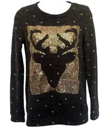 12PM By Mon Ami Womens Top Sz S Polka Dot Reindeer Sequin Holiday Glam Christmas