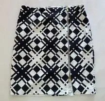 Talbots | Black & White Geometric Short Pencil Skirt Gold Zipper | Size 14P