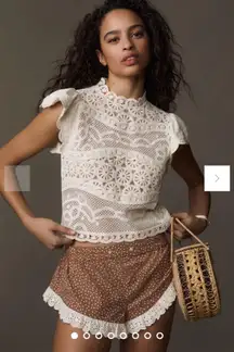 Ollari Dori Ruffle-Sleeve Crochet Top