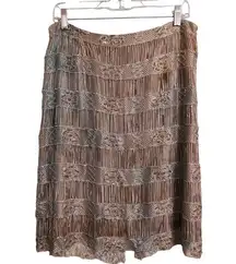 Chetta B Womens Knee Length Lace Stripes Crochet Beaded Skirt Size 14