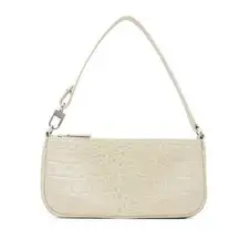 By Far Rachel Shoulder Bag Off White NWT Croc Embossed Leather Silver Hardware