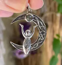 Celtic Moon Goddess Labradorite Sterling Silver Pendant