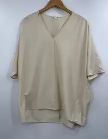 COS Oversized V Neck Dolman Sleeve Tunic Top Beige Linen Blend Size L
