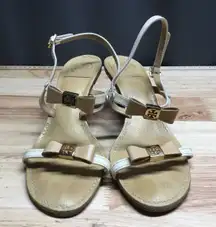 Tory Burch Kailey Bow Kitten Heels Women's 7 Tan Leather Open Toe Slingback