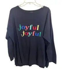 Talbots Lambswool Blend Navy Joyful Christmas Sweater Size 1X Holiday Party