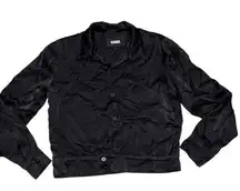 Reformation Black Satin Cropped Button Front Jacket Blazer size Small