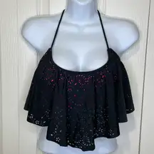 Flounce Laser Cut Swim Bikini T Black Lavender Over Bright Pink Size XL