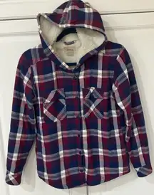 Boston Traders Women's Plaid Hoodie Fleece Lined Shacket Size Small