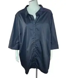 Roaman's Womens Black Collared Button-Up Shirt Size 24W 3/4 Length Sleeves Work