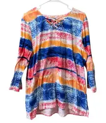 Alfred Dunner Women Size Medium Colorful Tunic Top Stretch Beach Vacation Summer