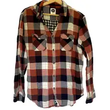 Wave zone women's size L red blue white checkered long sleeved button down top