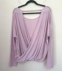 Gap Fit Long Sleeve Drapey Activewear Top Crossover Back Primrose Pink ~ Size XL