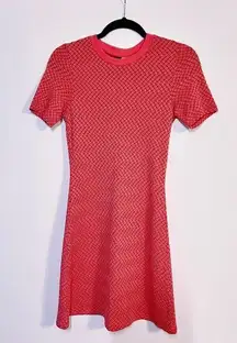 H&M NWOT Geometric Coral Fitted Knit Dress |  Workwear Pattern Mod Neon Pencil