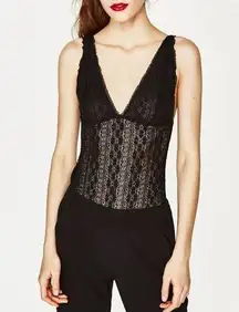 ZARA black sheer lace body suit women's size small