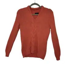 Banana Republic Coral Pink Cable Knit Sweater Hooded Preppy Cabincore S