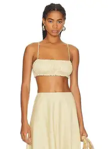 WeWoreWhat Scrunchie Cropped Bra Top 
 Viscose Linen Wheat Tan Size Medium