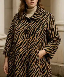 Vtg Ecologie Womens Animal Print Trench Coat  sz 3x Jacket Swing Style Mob Wife