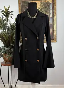 Wearever Women Double Breasted Black Long Bell Sleeve Lapel Collar M Fairy core