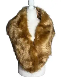 Retro Brook Bay Faux Fur Shawl Wrap Stole Golden Brown Lined Hook Closure NEW