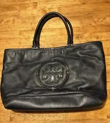 TORY BURCH Maisey Shopper Tote Handbag Soft Black Leather Gold Accents