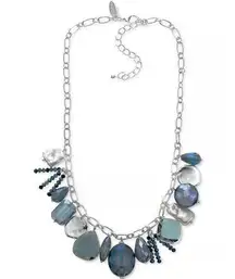 Style & Co Multi-Bead Statement Necklace Blue Silver 18"