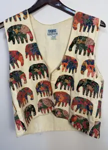 SOHO Compagnie Women's Vintage Boho Hand Made Embroidered Elephant Vest Medium‎