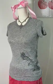 American Eagle Vintage Y2K Baby Tee Preppy Bella Swan Tight Gray Womens‎ Size S