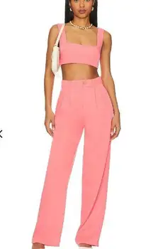 Revolve Lovers + Friends Sicily Crop Top Coral Pink Jetset Sydney Wide Leg Set