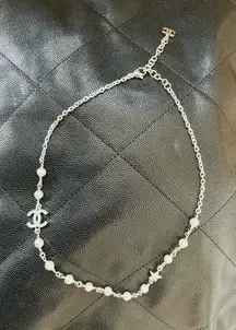Chanel Necklace CC Pendant Pearl Silver