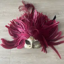 Stunning Venetian masquerade mask gold and red feather and sequin