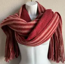 Anthropologie Women’s Long Stripe Fringe Muted Red Scarf OS