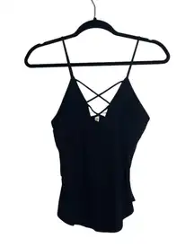 One Eleven Black Plunge Strappy Front Cami Tank Top