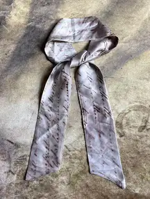 Gray Silver Poetry Print Skinny Silk Scarf